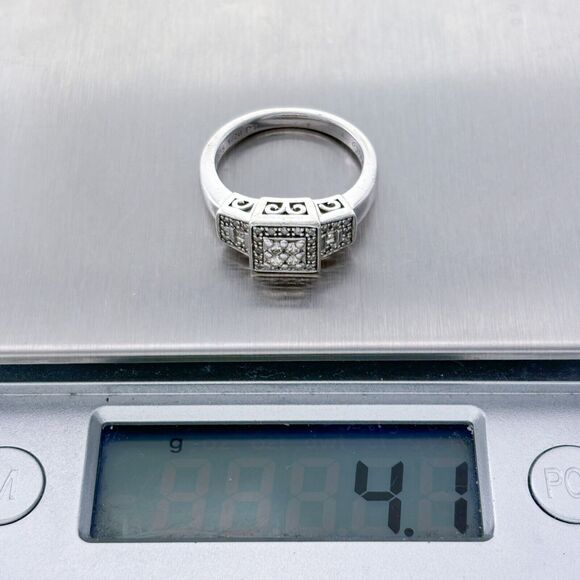 EC Co. Sterling Silver 925/ 1/20PT Art Deco Diamond Engagement Ring Size 6.5 - Picture 6 of 7